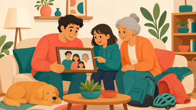 Artwork for the exercise “Present Simple of 'Be' - Family Descriptions”